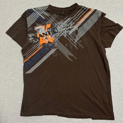 Y2K Karl Kani Gold Diagonal Graphic Tee Brown Orange Hip Hop Streetwear 3X