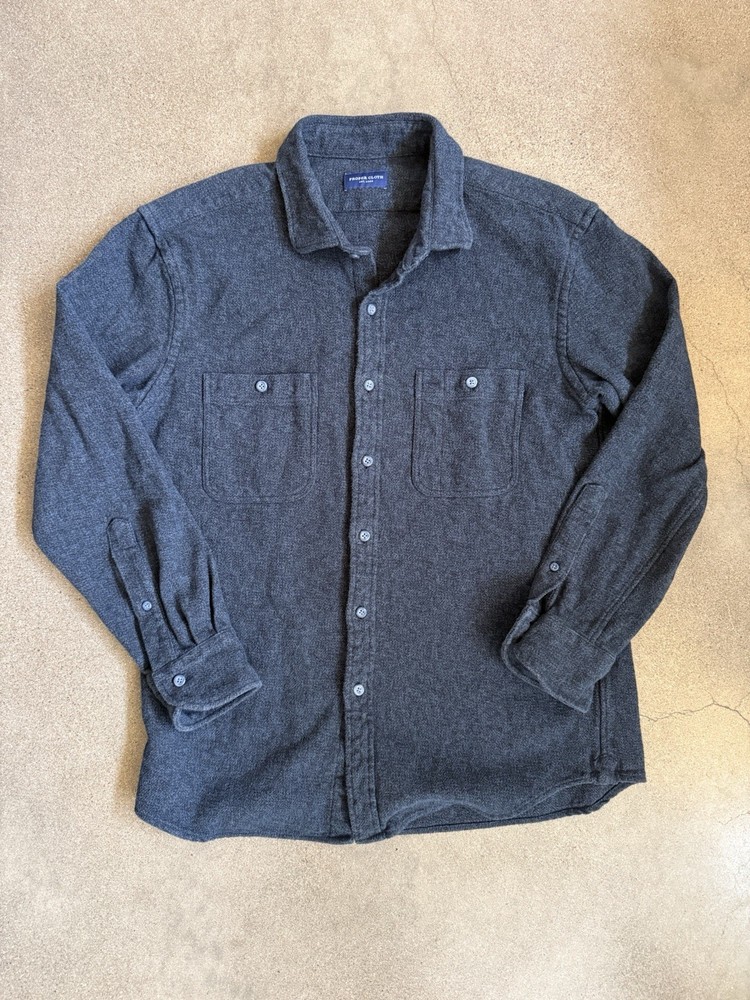 Proper Cloth Utility Shirt 100% Heavy Cotton Twill Flannel Charcoal/Navy Men’s M