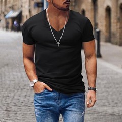 Mens Summer Tops Short Sleeve Muscle T Shirt Men Slim Fit V Neck Blouse Work Tee