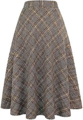 Women’s Long Plaid Wool Skirt High Waist A-Line Pleated Tartan Winter Skirt
