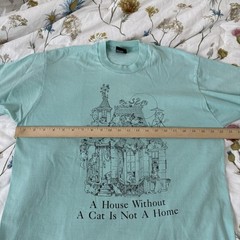 Vintage 80s 1986 Cat Lover T Shirt Blue House Without Cats Not A Home Size XL