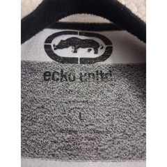 Ecko Unltd Mens T-Shirt Large Grey White Striped RhinoLogo Graphic Crew Neck Tee