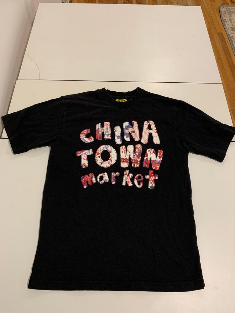 Chinatown Market Shirt XL Black Patchwork American Flag Vintage Streetwear Skate