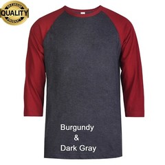 Men’s Baseball T-Shirt 3/4 Sleeve Premium Cotton Raglan Two Tone Jersey Tee