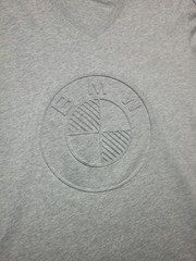BMW Men’s M Gray V-Neck T-Shirt Tonal Raised Logo 100% Cotton Made Turkey