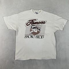 Vintage Famous Smoke Shop Shirt Mens XL White Graphic Hanes Beefy-T Made USA 90s