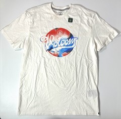 (See Pics) L Volcom Electrode Circle Logo White Red Blue Surf Shirt