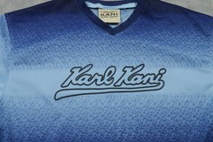 Vintage Karl Kani Shirt Mens XL Blue Gradient Long Sleeve V-Neck Logo 90s