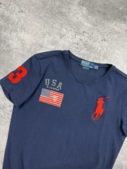 Polo Ralph Lauren USA Flag Big Pony T-Shirt Chief Keef Tee Y2K Blue Men’s Size L