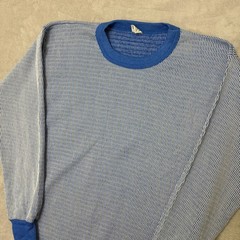 Hanes Vintage Thermal Top Blue/White Textured Weave Pattern XL 50/50 blend knit
