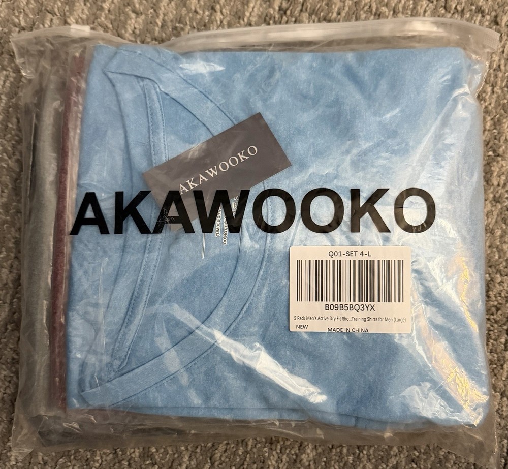 Akawooko, Set of 5 Men’s Shirts, SIZE LARGE Athletic Material, 5 Color’s, NEW