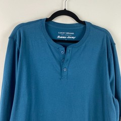 Lucky Brand Sueded Jersey T Shirt Size Large Teal Blue Long Sleeve