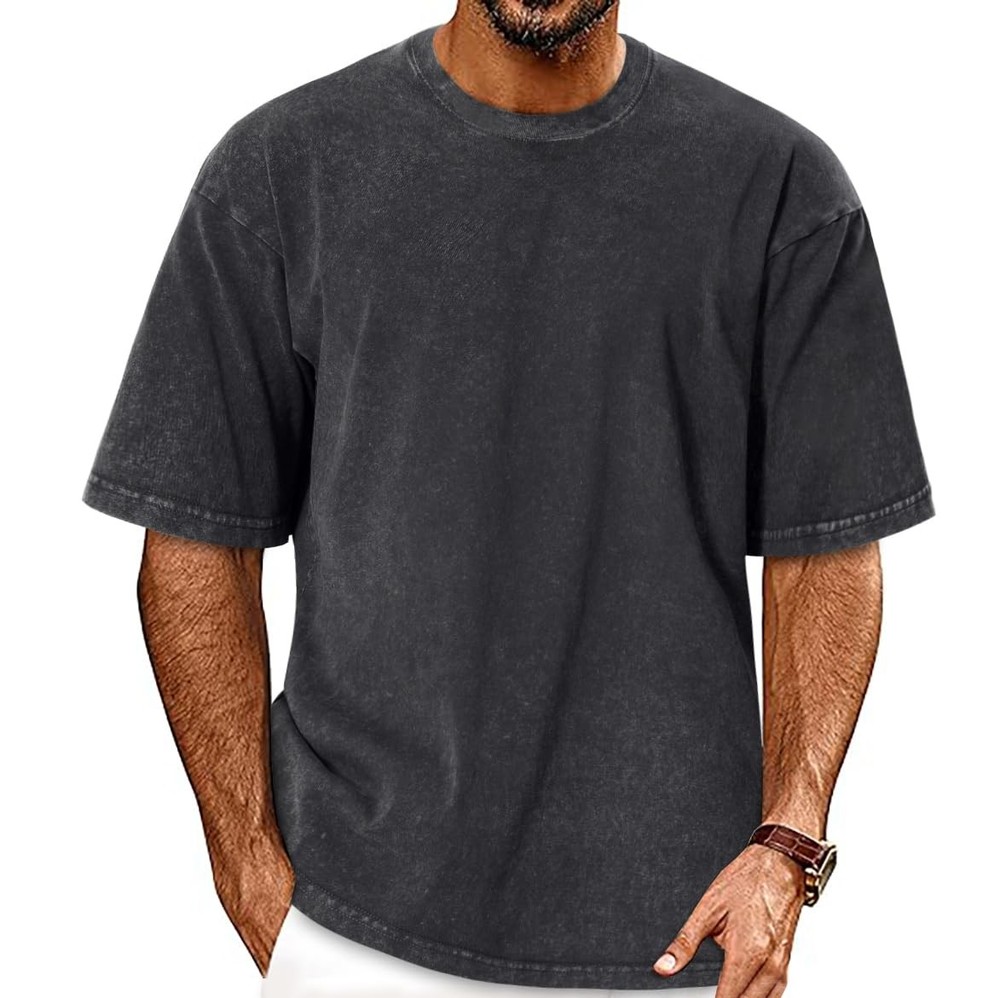 Oversized Tshirts for Men Short Sleeve Vintage Washed Basic Loose Tees, Solid…