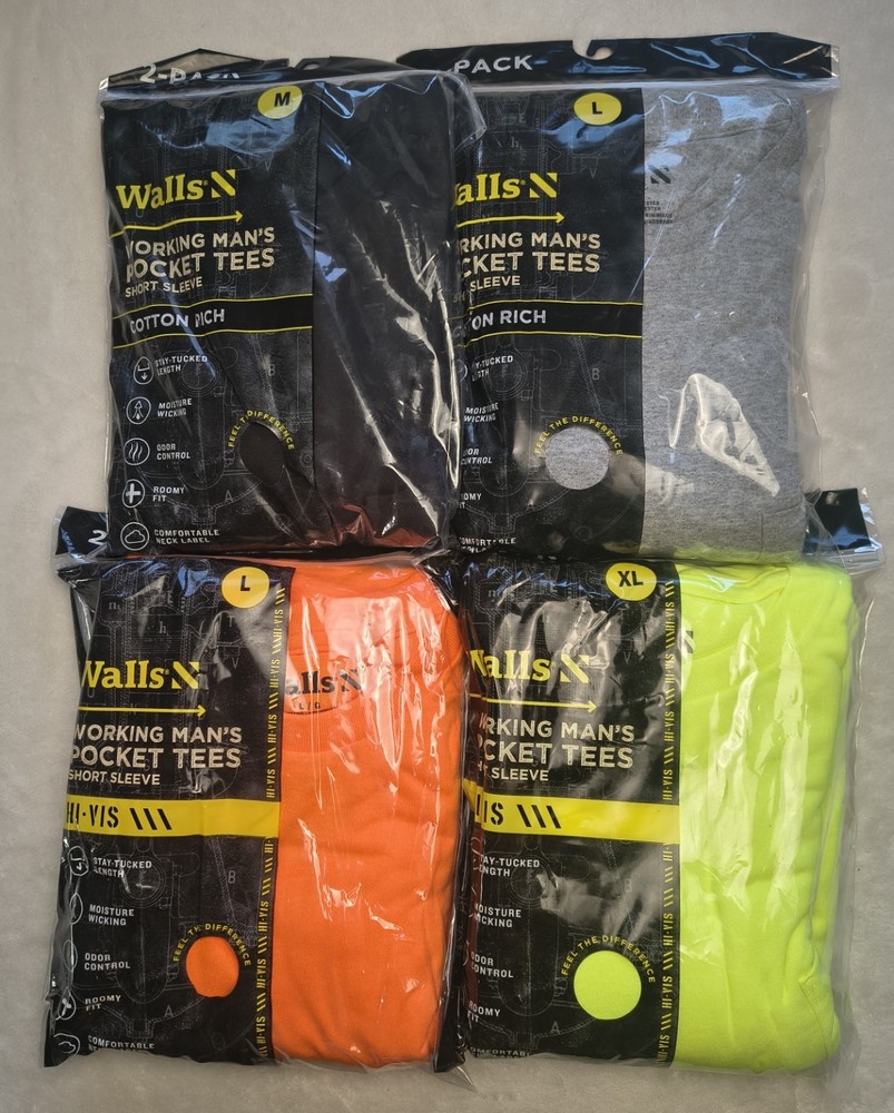 Walls Mens Working Mans Pocket Tees Short Sleeve 2 Pack Multi Size New