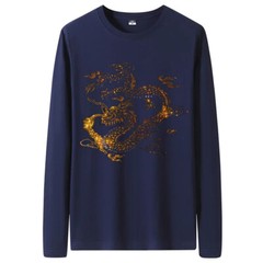 Fashion Dragon Rhinestones Diamond Long Sleeve Luxury Men Trend Cotton T-Shirt