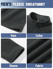 Mens Quarter Zip Sweatshirt Long Sleeve Pullover 1/4 Zip Winter Fleece Lined Top