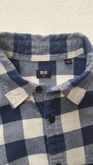 Uniqlo Flannel Shirt Mens M Blue White Buffalo Check Long Sleeve Button Down