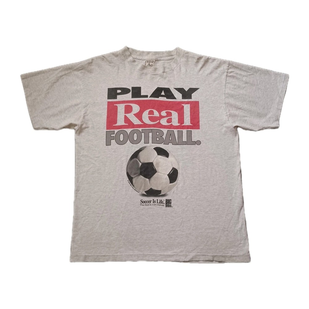 Vtg Big Ball Sports T Shirt Mens XL Gray Play Real Football Soccer Is Life 90s