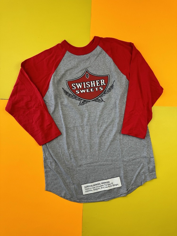 Vintage 90s Tobacco Swisher Sweets Cigar T Shirt Size XL Henley Gray Red RARE