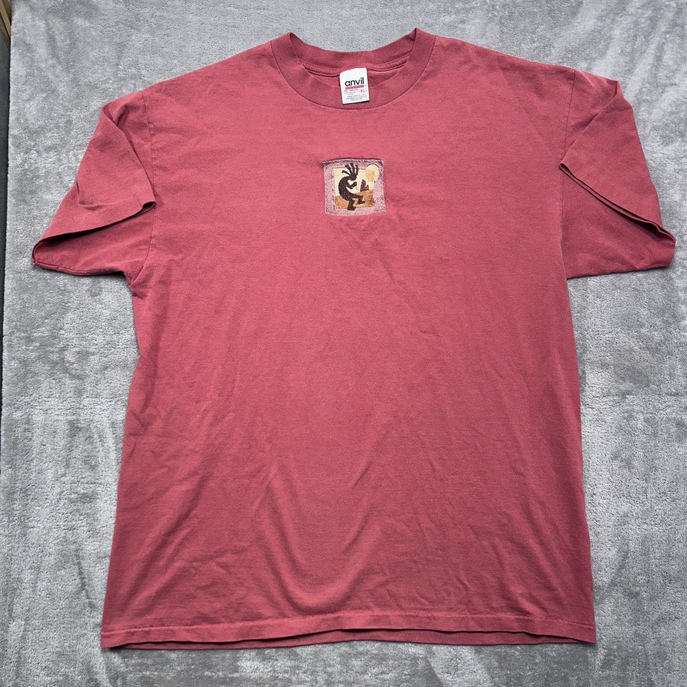 Vintage 90s Anvil KoKopelli Graphic Tee XL Single Stitch USA Fabric Faded Red