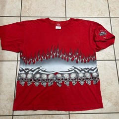 Vintage 90s JNCO Flame Skull Shirt Sz XXL Wrap Around All Over AOP SKATE Grunge