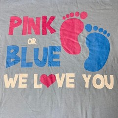 NEW Gender Reveal T-Shirt Men L Graphic Pink or Blue We Love You Baby Shower Tee