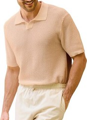 Men’s Cotton Knit Polo Shirt – Textured Short Sleeve – Casual Summer Beach Top