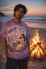 The Mountain Tshirt Sz L Tie Dye Wolf Dreamcatcher Boho Festival Graphic VTG