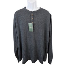 NEW ~ GH Bass Mens XXL Henley Shirt Long Sleeve Waffle Knit Gray 2XL NWT