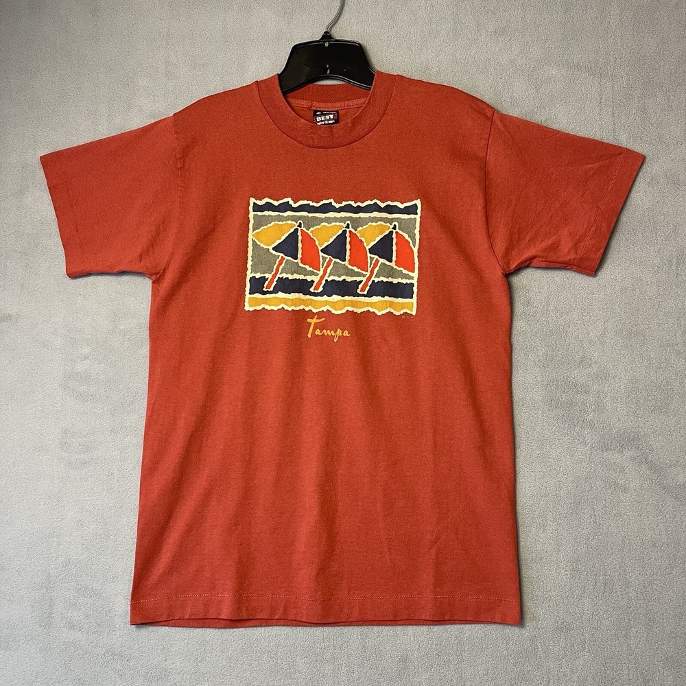 Vtg Tampa Florida Fruit Of The Loom Best T Shirt Adult Size M Peach Beach 90s SS