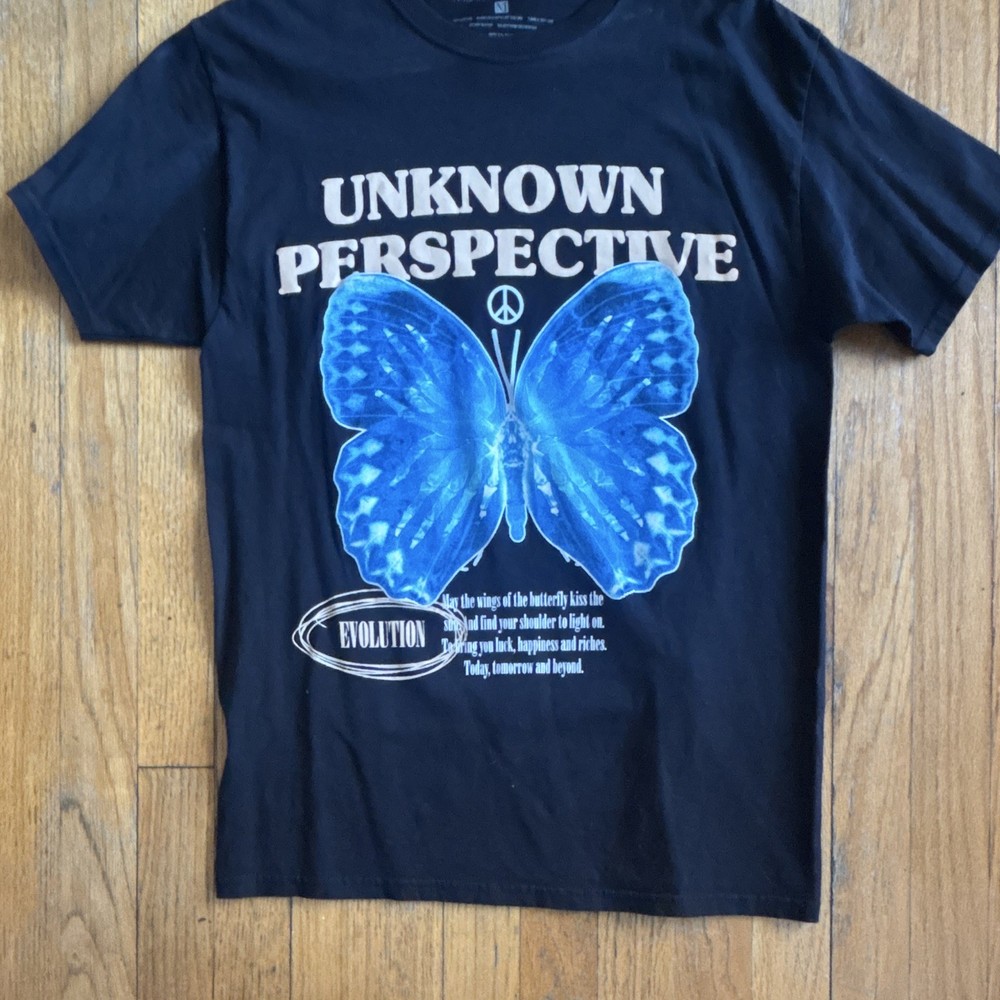 Fasthouse Men’s M Black Crew Neck Short Sleeve Graphic Tee Blue Butterfly