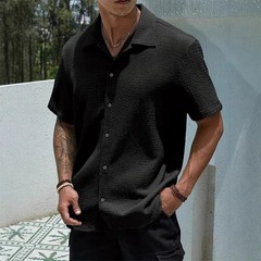 Men’s Casual Mesh T-shirt Collar Short Sleeved Top Summer Knit Shirt