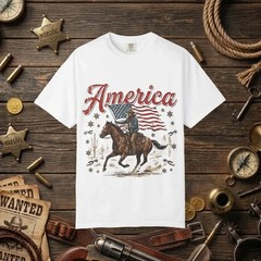 Vintage Cowboy Shirt, Western 4th of July Tee, Patriotic Horse Rider T-Shirt