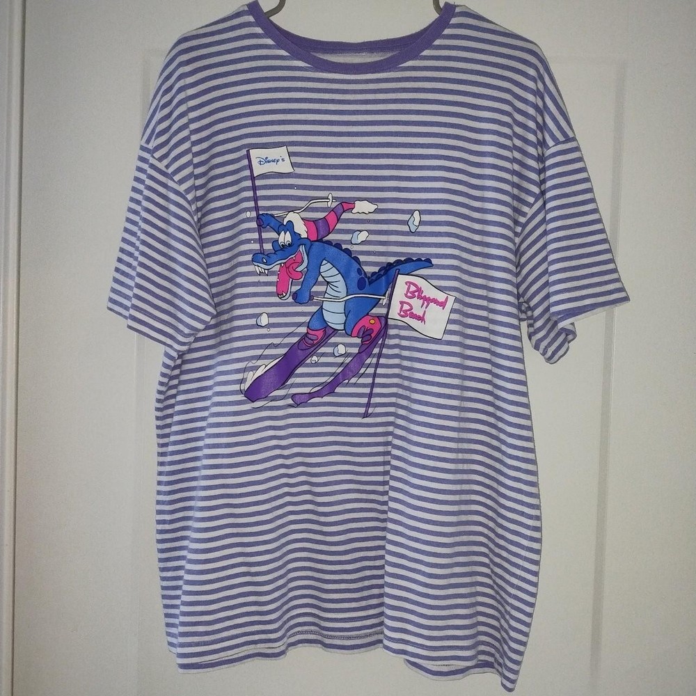 RARE Vintage 90s WDW Disney Blizzard Beach Ice Gator Striped Graphic T-Shirt XXL