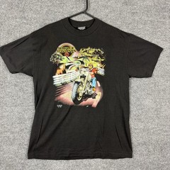Men’s 1990 Harley Davidson 3D Emblem Made in USA Biker Earth Wizard T Shirt XL
