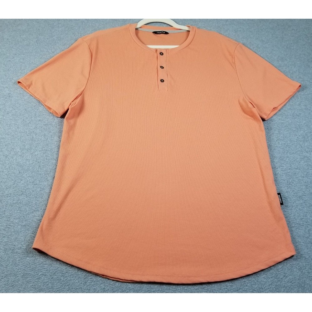 JMIERR Henley Shirt Men’s XL Orange Ribbed Short Sleeve Casual Tee Stretch Knit