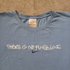 Vtg Nike T Shirt Mens XXL Blue Center Swoosh Embroidered There Is No Finish Line