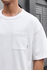 Men’s Oversized Pocket T-Shirt Heavyweight Cotton Summer Short X-Large White
