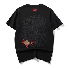 Men Embroidery Dragon T Shirt Hip Hop Streetwear Cotton Short Sleeve Tee