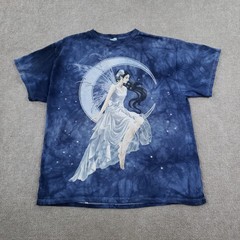 Vintage The Mountain T-shirt Mens Large Fairy Moon Tie Dye Blue Short Sleeve Y2K