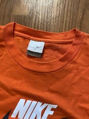 Vintage Y2K Nike T Shirt Orange Spellout Logo Mens L Silver Tag