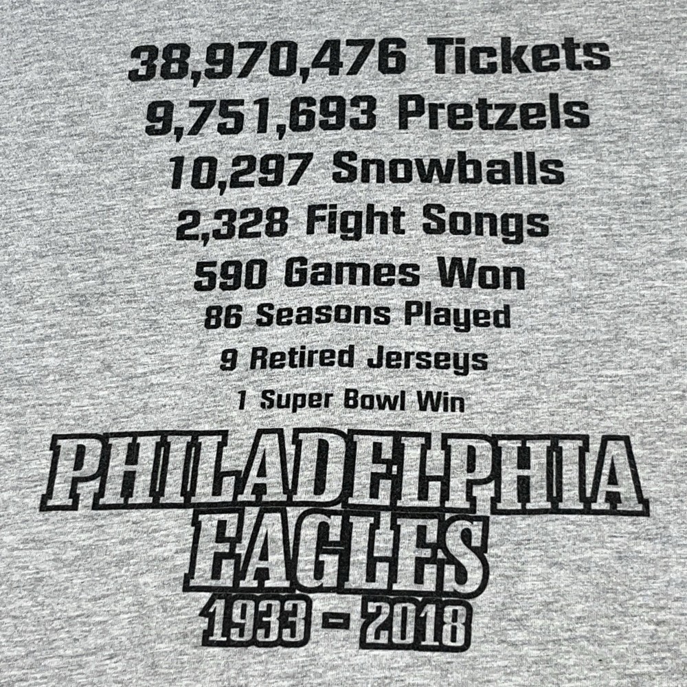 Philadelphia Eagles 1933-2018 Priceless T Shirt Size Large Gildan Hammer Gray