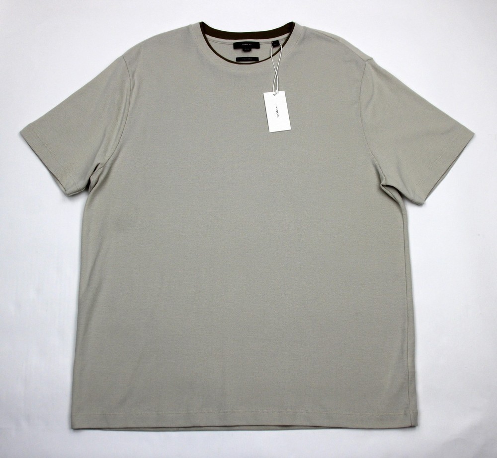 Vince Shirt Mens XL Beige Pima Cotton Double Collar Crew Neck Knit Short Sleeve
