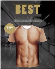 thuizen Men’s 3D Naked Muscle Costume Funny Prank T-Shirt (Muscle, M)