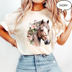 Retro Floral Horse Shirt Western Horse T-Shirt Vintage Cowgirl Rodeo Gift Tee