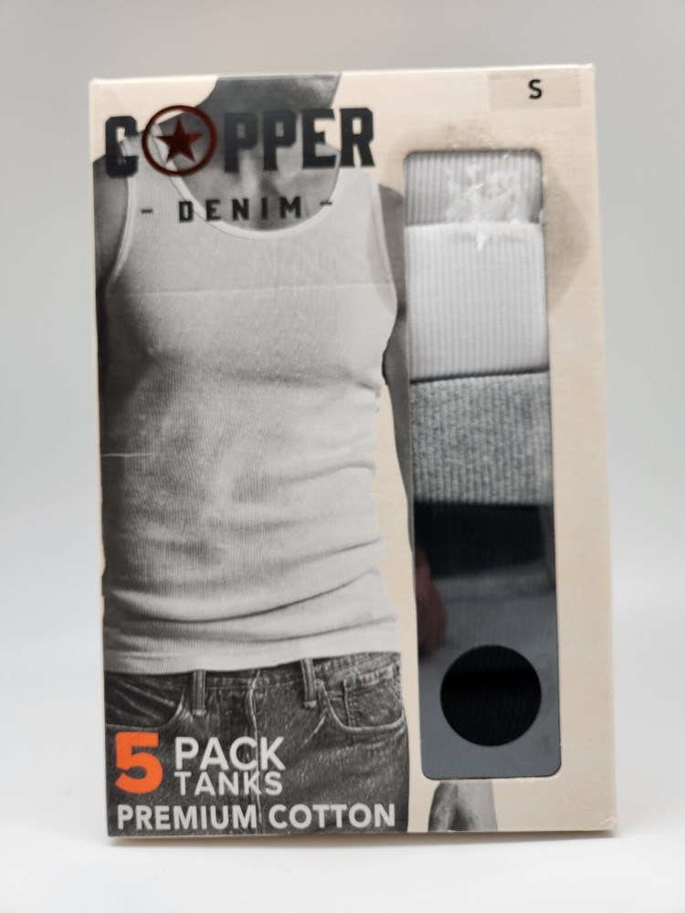 5 Pack COPPER DENIM Men’s S M L XL Premium Cotton White Gray Black Ribbed Tanks