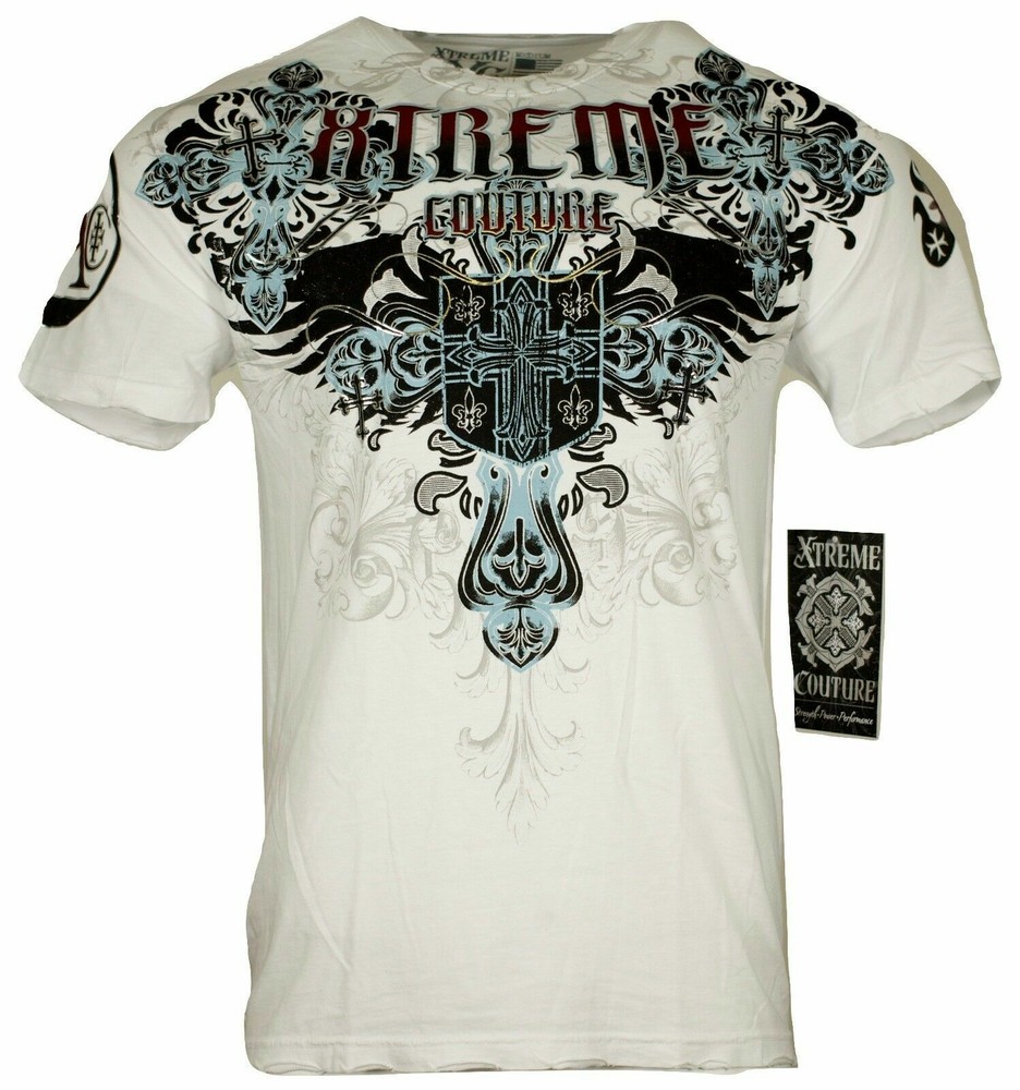Xtreme Couture Affliction Men’s T-Shirt CLASSIC CREST White Tattoo Biker S-5XL