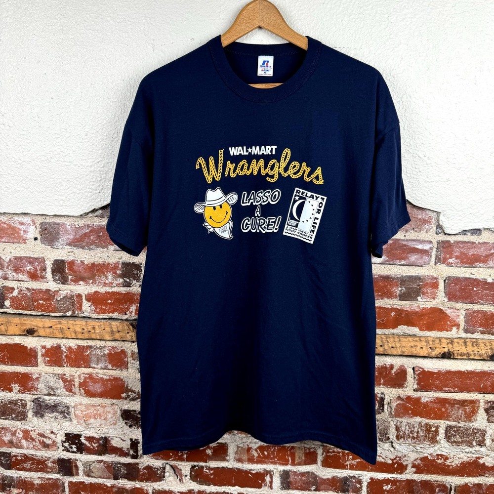 Vintage Walmart Shirt Size XL Blue Short Sleeve Wranglers Relay For Life Y2K