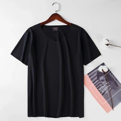 Men’s Ice Silk V-Neck T-Shirt Slim Fit Seamless Short Sleeve Summer Top