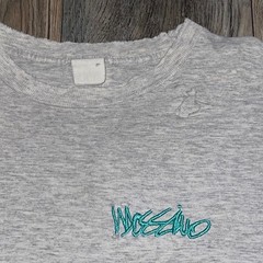 Vintage Mossimo T-Shirt Large Gray Single Stitch Embroidered Logo 90s Distressed